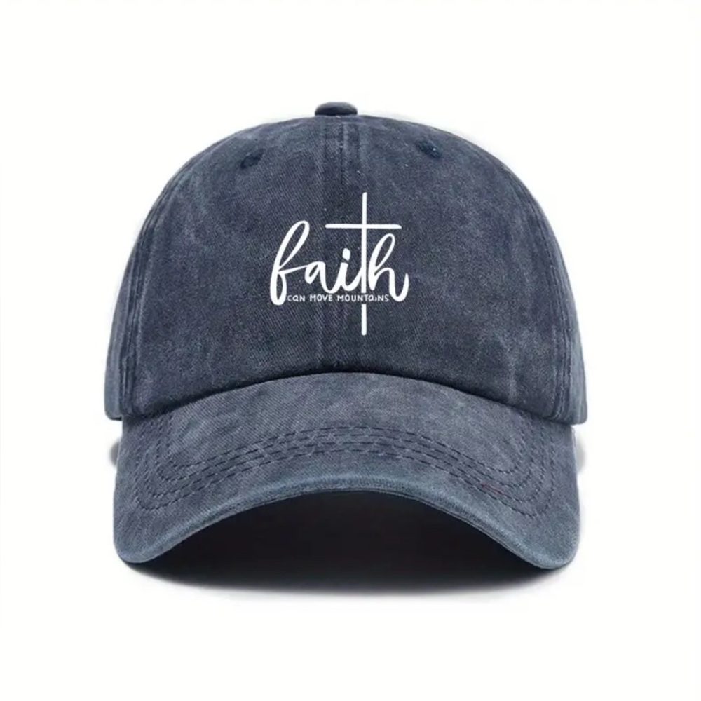 “Faith Can Move Mountains” Baseball Cap • Washed Blue • Adjustable